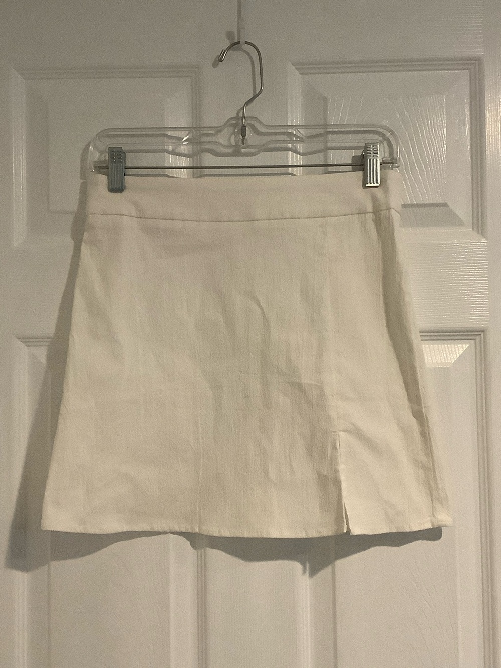 MABLE White Linen Blend Crinkled Stretchy Coastal Summer Vacation Mini Skirt M